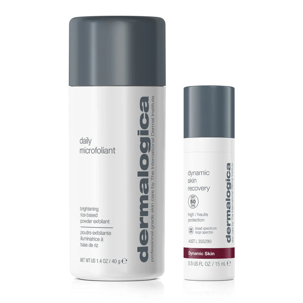 The Dermalogica South Africa skin transformation duo features a gentle exfoliant and SPF moisturiser in sleek containers—ideal for daily radiance, protection, and visibly healthier skin.