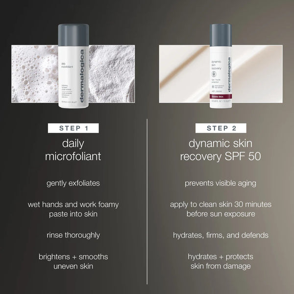 Dermalogica South Africa’s skin transformation duo features gentle exfoliation and brightening, plus hydration and SPF 50 to protect your skin before sun exposure.