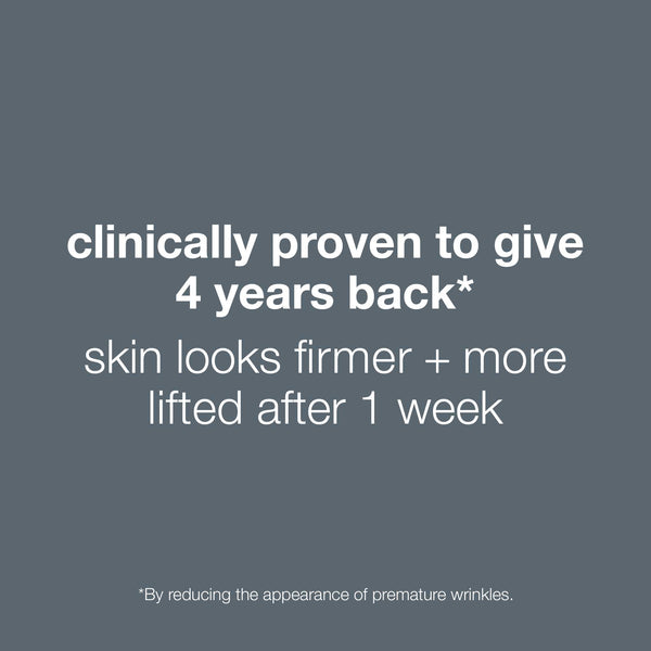 White text on a gray background reads: Dermalogica phyto nature firming serum—clinically proven to give 4 years back* for firmer, more lifted skin in 1 week. Small text below says *By reducing the appearance of premature wrinkles.