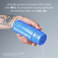 The Dermalogica hydration on-the-go set (3 travel size) includes an oat-based powder exfoliant, hydrating serum with dropper, and skin smoothing cream, all displayed before branded packaging with a blue R799 price label.