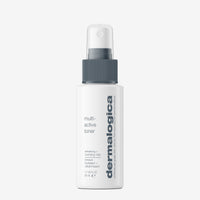 A 250 ml white spray bottle of Dermalogica multi active toner with a gray nozzle and text, designed to boost skin hydration and moisture absorption.