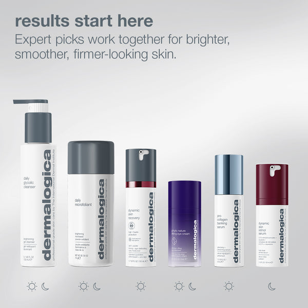 The ultimate expertise set (6 full-size + 2 face tools + headband) featuring six skincare product bottles, including retinol serum and a daily microfoliant, a headband, and two face tools lined up below the text.