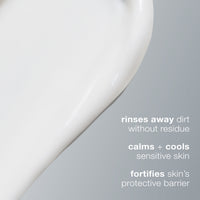 A 250 mL (8.4 fl oz) white and gray Dermalogica ultracalming cleanser bottle with purple accents, a gentle pH-balanced gel-cream for sensitive skin that soothes as it cleanses.
