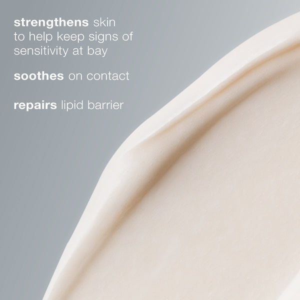 Dermalogica stabilizing repair cream, a creamy beige formula for sensitive skin, soothes on contact, strengthens skin, and repairs the lipid barrier with a ceramide-building complex.