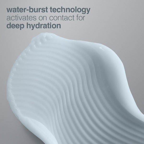 A close-up of Dermalogica South Africa's pro-collagen banking water cream, a light blue gel with textured ridges, featuring text: hydrating water cream with peptide complex and water-burst technology for deep hydration on gray.