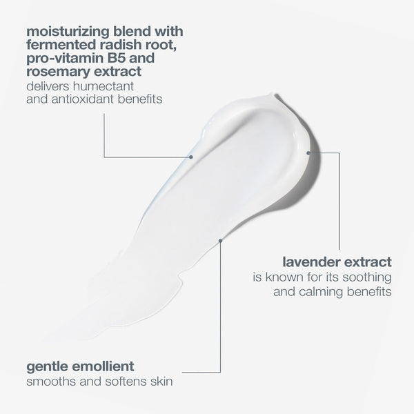 Dermalogica ultracalming cleanser is a white, creamy, non-foaming formula with radish root, pro-vitamin B5, rosemary and lavender extracts for soothing and moisturizing sensitive skin with a gentle emollient.