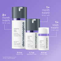 Dermalogica stabilizing repair cream comes in a bottle with a black pump, purple accent, and white label featuring grey and blue text—perfect for sensitive skin needing redness relief.