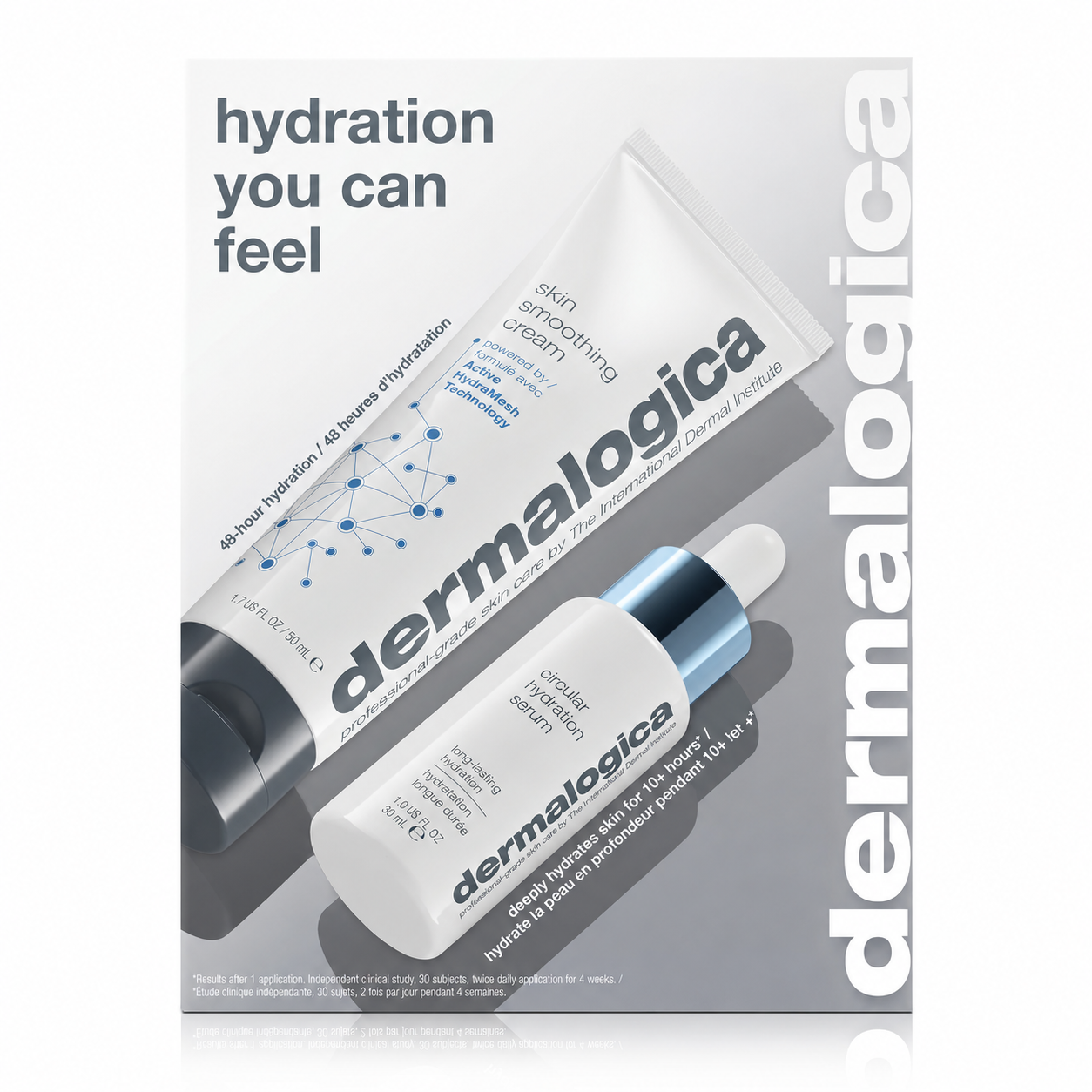 Dermalogica South Africa’s hydration you can feel kit (2 full-size) is displayed with bold branding and features the message “hydration you can feel” in the background.