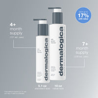 Dermalogica daily glycolic cleanser comes in a white bottle with a grey pump and bold grey text; this brightening formula renews dull skin for a revitalized complexion.