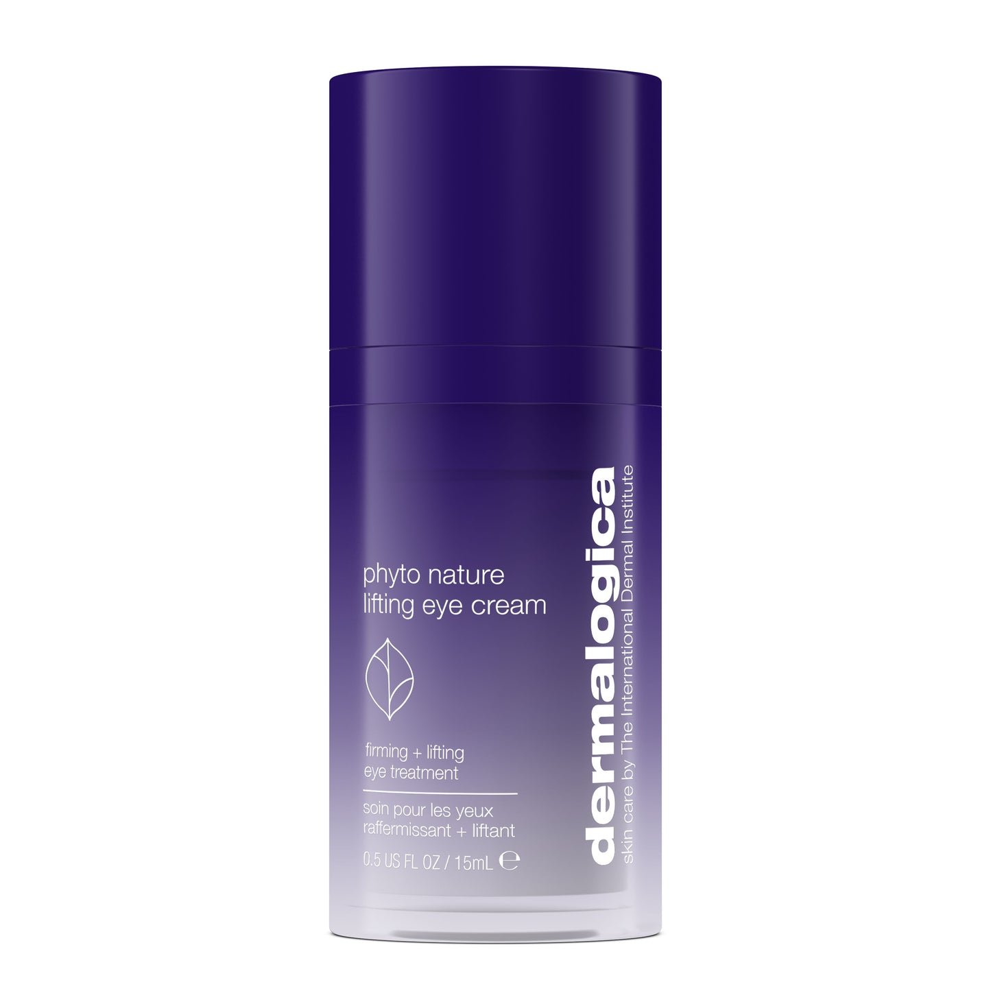 A purple bottle of Dermalogica South Africa phyto nature lifting eye cream 15ml, featuring white text and formulated as a firming and lifting eye treatment that targets fine lines for effective anti-aging results.