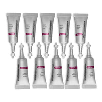 A small silver tube of Dermalogica rapid reveal peel holds 0.1 fl. oz. (3 mL) of exfoliant with lactic acid and features a pointed applicator tip plus a purple accent near the bottom.