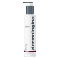 A 150 mL (5.1 fl oz) white Dermalogica Skin Resurfacing Cleanser bottle with gray pump and maroon accent, labeled as an exfoliating cleanser with lactic acid to smooth, cleanse, and target ageing skin.