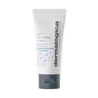 A white tube of Dermalogica skin smoothing cream with a dark gray cap, blue accents, and text highlighting Active HydraMesh Technology for 48-hour hydration from this advanced moisturiser.