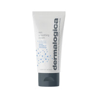 A white 15 ml tube of Dermalogica skin smoothing cream with a dark gray cap, blue and gray text, and an Active HydraMesh Technology graphic provides 48 hours of hydration.