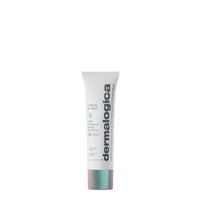 A white tube of Dermalogica prisma protect spf30, a multitasking SPF moisturizer with broad spectrum protection and a gray flip-top cap, stands upright on a white background.