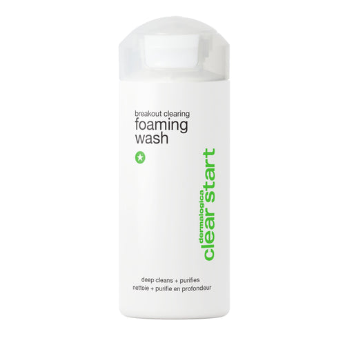 A white bottle of Dermalogica South Africa's gift | breakout clearing foaming wash (valued at R469) with a white cap, featuring green and black text and a minimalist design.