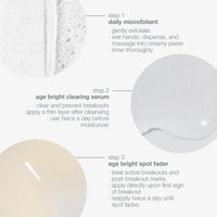 The Dermalogica active clearing kit includes a brightening serum, “daily microfoliant” in a grey and white tub, and a breakout treatment tube, all set against a white background.